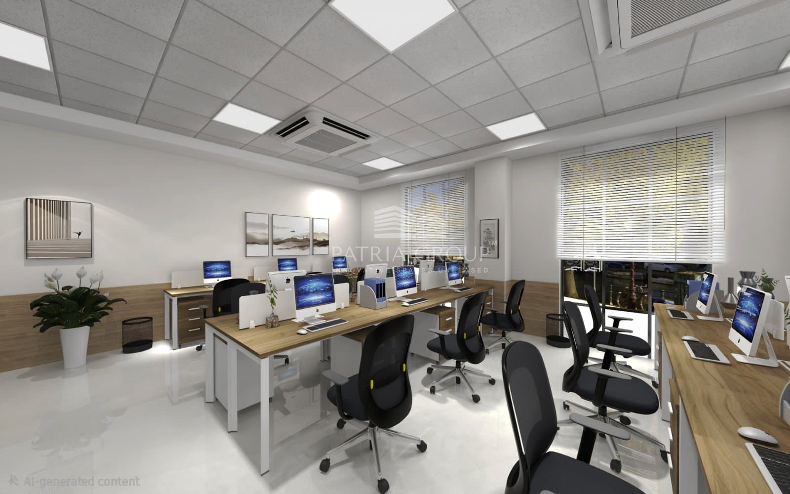 Modern corporate office with open workspace and natural light