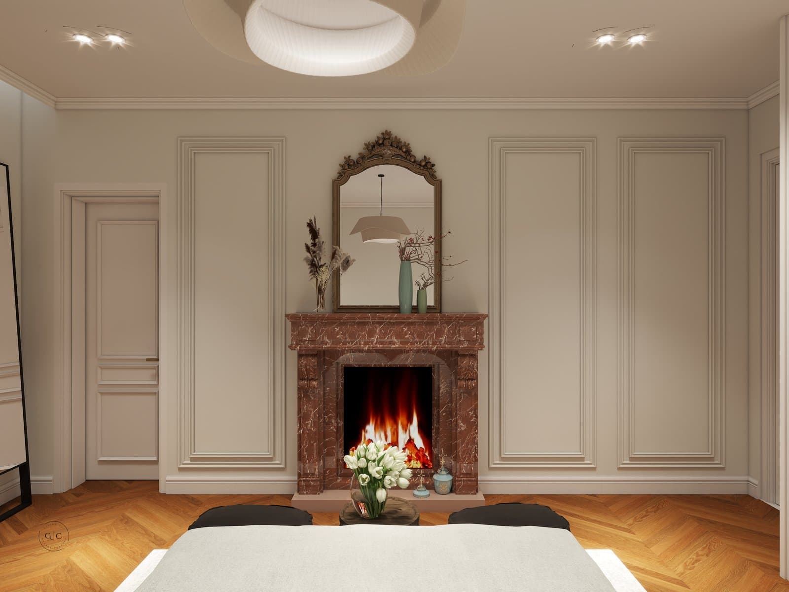 Architectural floor plan and furniture layout